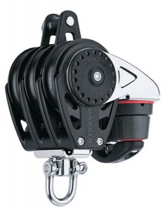 Harken Carbo Blok 75 mm 3-dobbelt med svirvel, hundsvot og 150 Cam-Matic