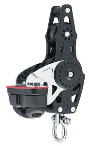Harken Carbo Blok 75 mm enkelt Violin med svirvel, hundsvot og 150 Cam-Matic